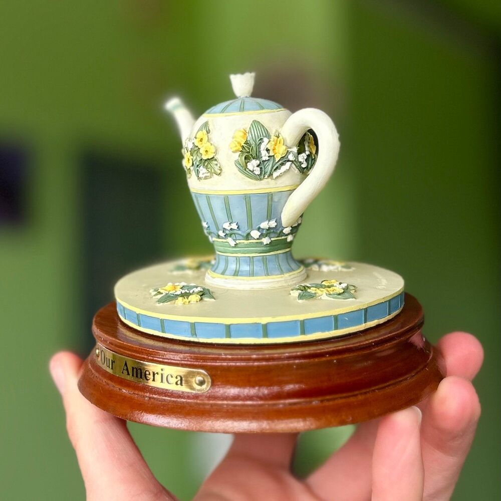 VTG Dainty Floral Elegant Teapot Kettle On Base Our American Unique Mini Decor - Picture 2 of 9